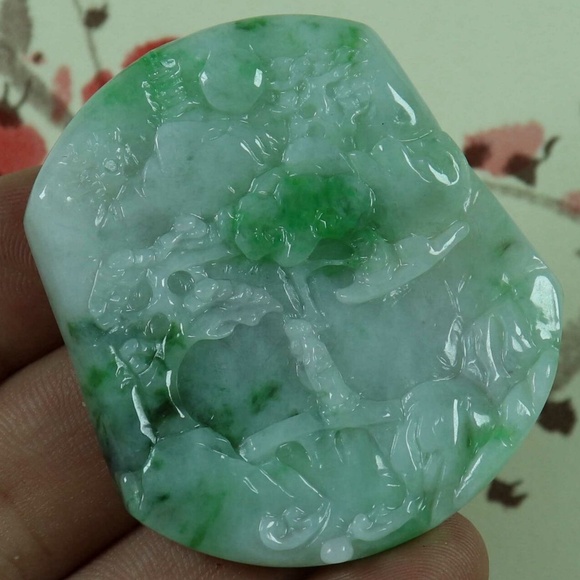 Cert'd Green 100% Natural A Jade jadeite Pendant Landscape Character 山水人物 - Picture 6 of 9